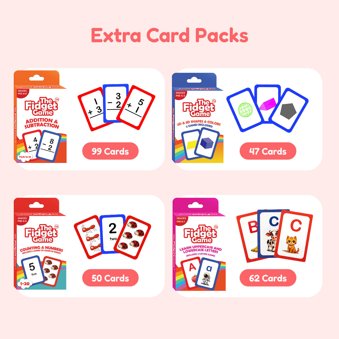 Kindergarten Bundle The Fidget Game educational card packs with 99, 47, 50 and 62 cards on Tampa Home & Garden Store