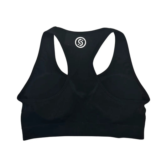 SLYCE Signature Performance Sports Bra black racerback with white SLYCE logo by Slyce Sport on Tampa Home & Garden Store