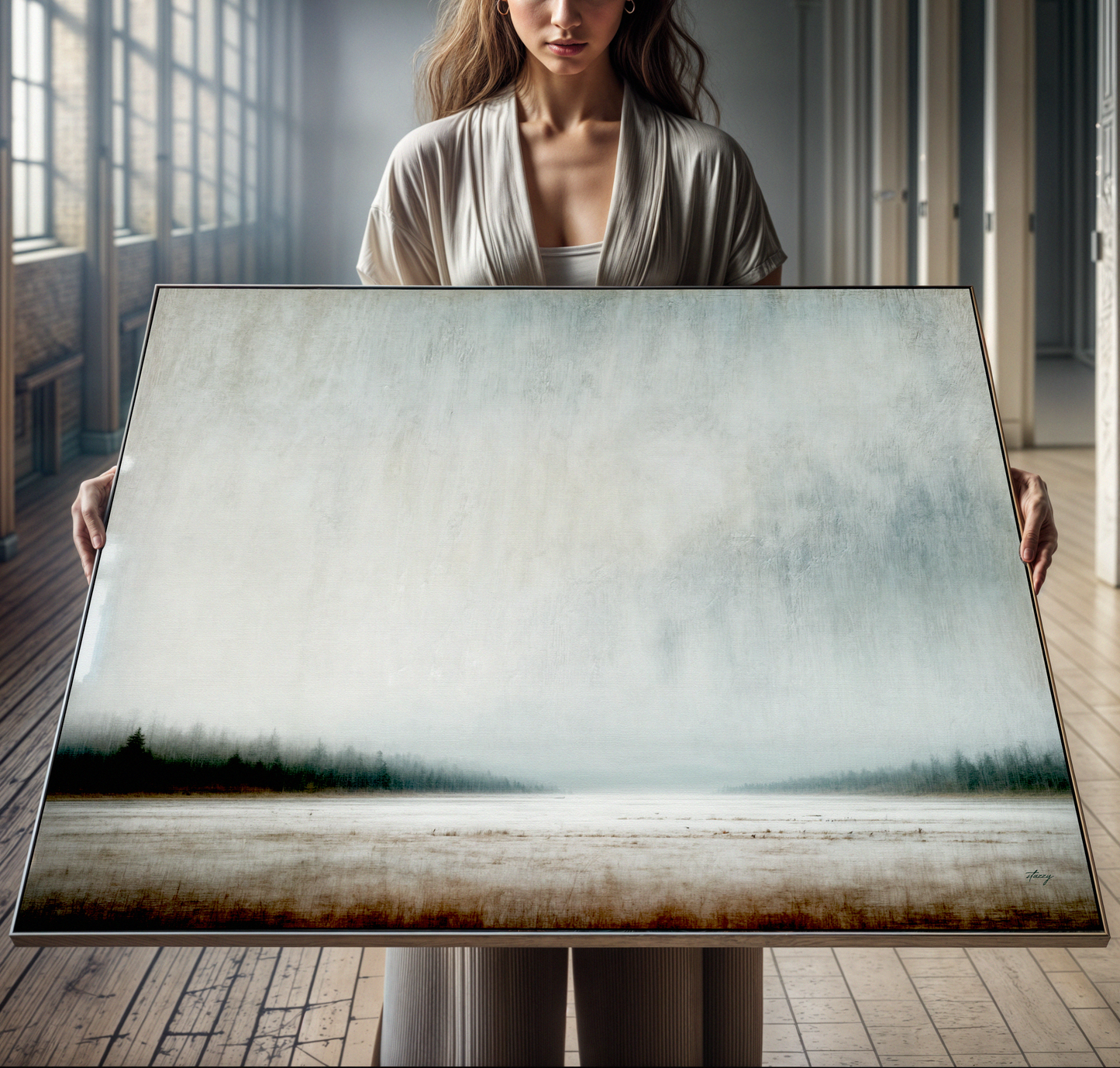 Canvas Print Silent Expanse by Tailored Canvases, landscape with foggy forest at bottom on Tampa Home & Garden Store