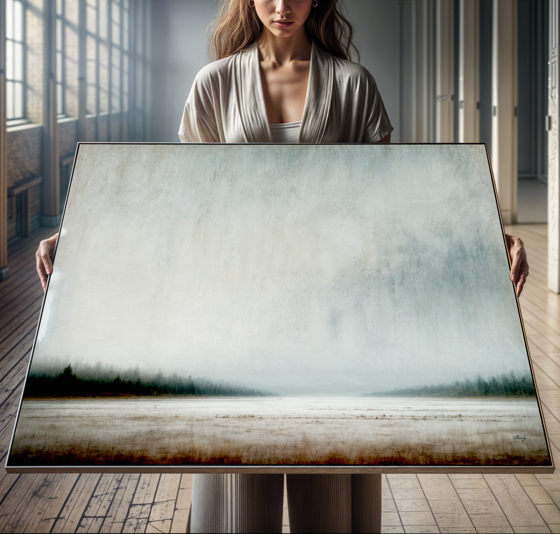 Canvas Print Silent Expanse by Tailored Canvases, landscape with foggy forest at bottom on Tampa Home & Garden Store
