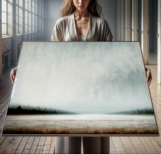 Canvas Print Silent Expanse by Tailored Canvases, landscape with foggy forest at bottom on Tampa Home & Garden Store