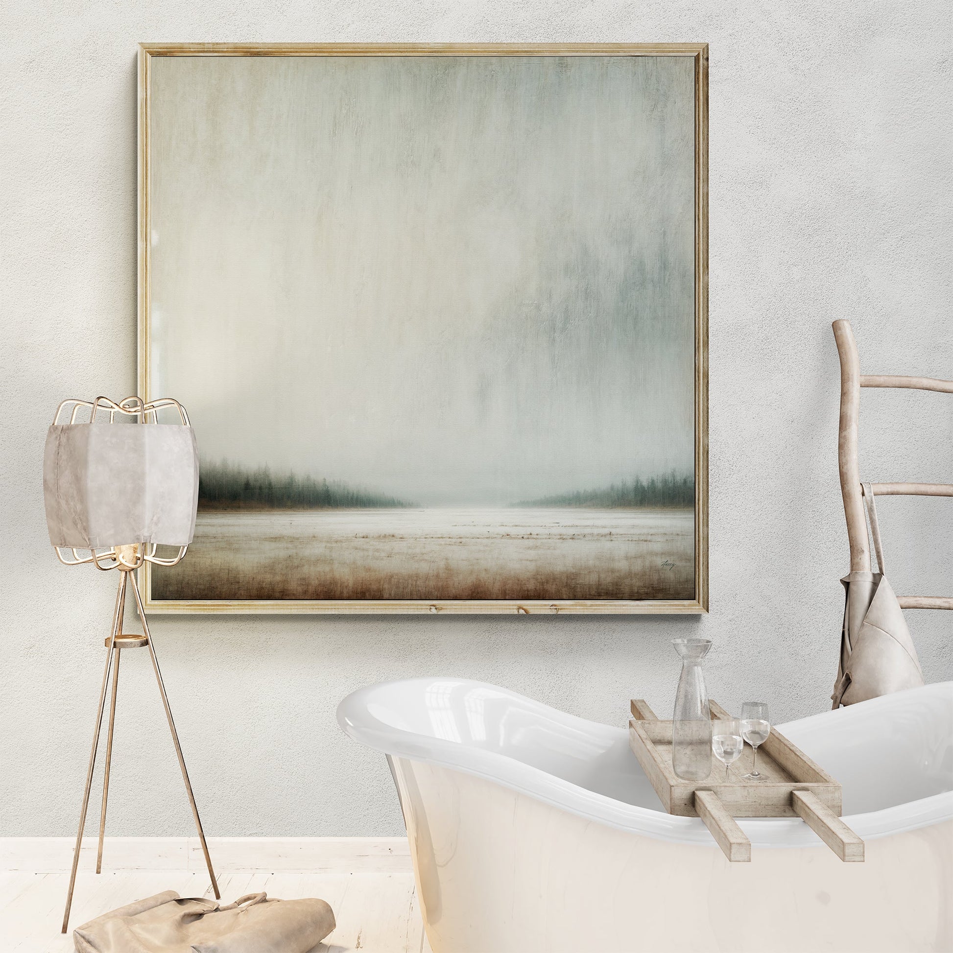 Canvas Print Silent Expanse by Tailored Canvases; large framed gradient beige gray canvas on Tampa Home & Garden Store