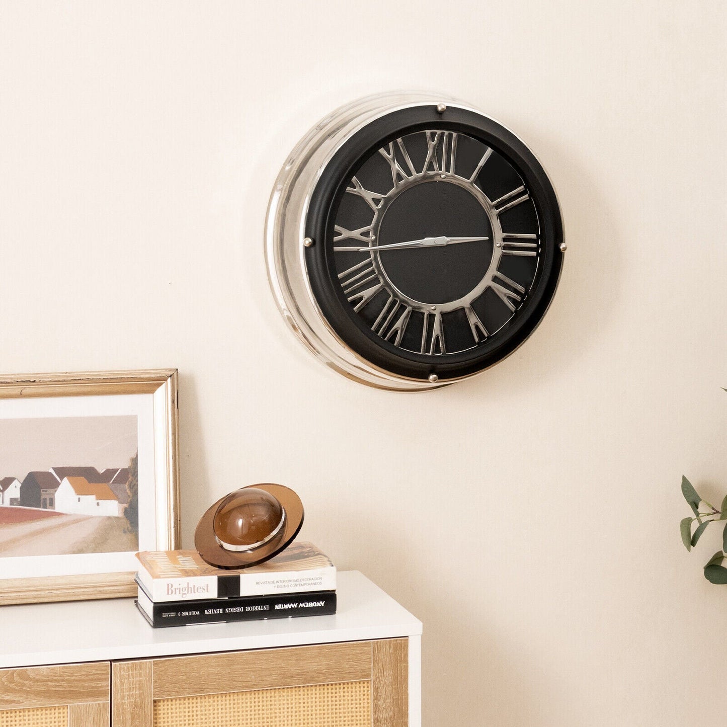 Reloj de Pared Silencioso de 13.5/17.5 Pulgadas con Marco Plateado-L