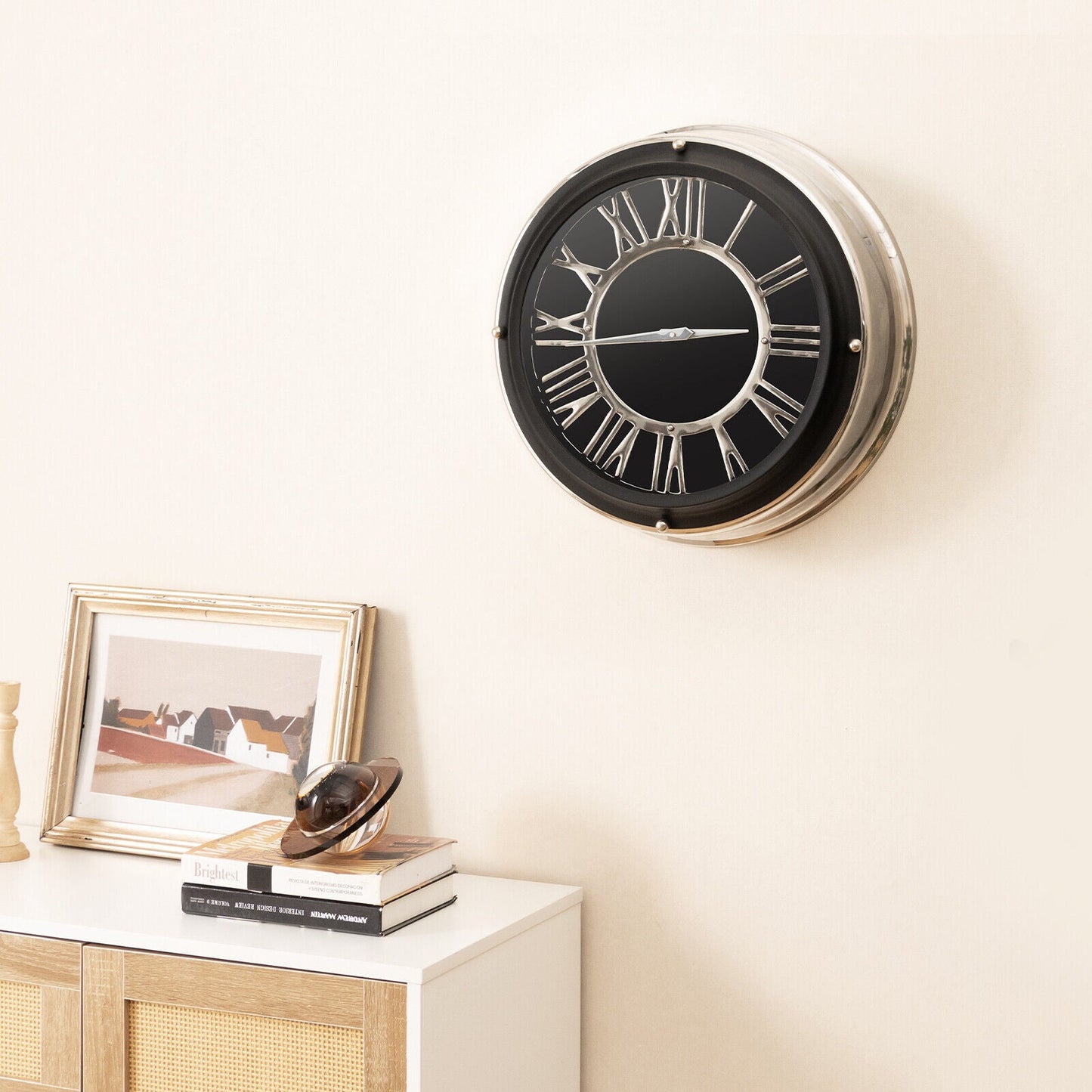 Reloj de Pared Silencioso de 13.5/17.5 Pulgadas con Marco Plateado-L