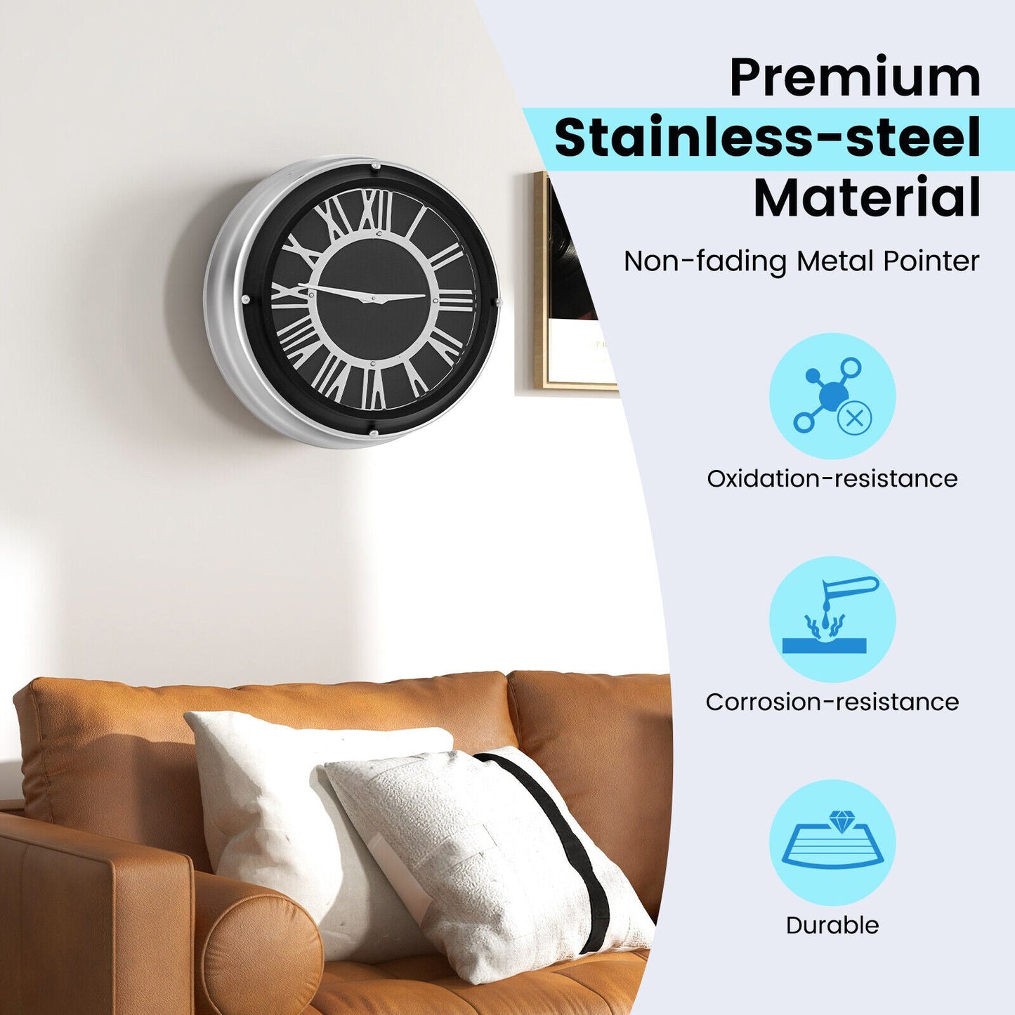 Reloj de Pared Silencioso de 13.5/17.5 Pulgadas con Marco Plateado-L