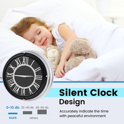 Reloj de Pared Silencioso de 13.5/17.5 Pulgadas con Marco Plateado-L