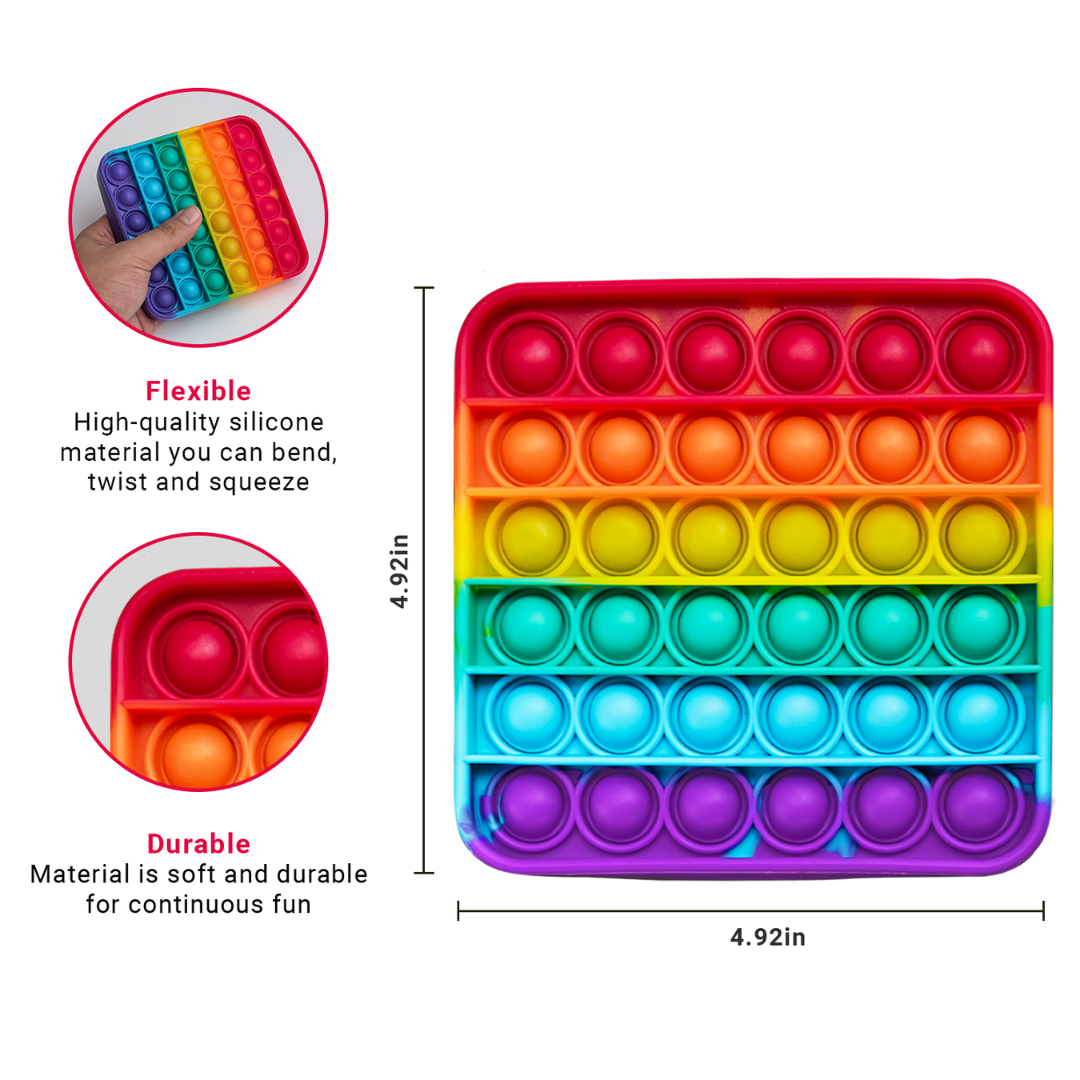 4 Rainbow Fidget Mats by The Fidget Games silicone pop-it educational toy rainbow square 4-pack on Tampa Home & Garden Store