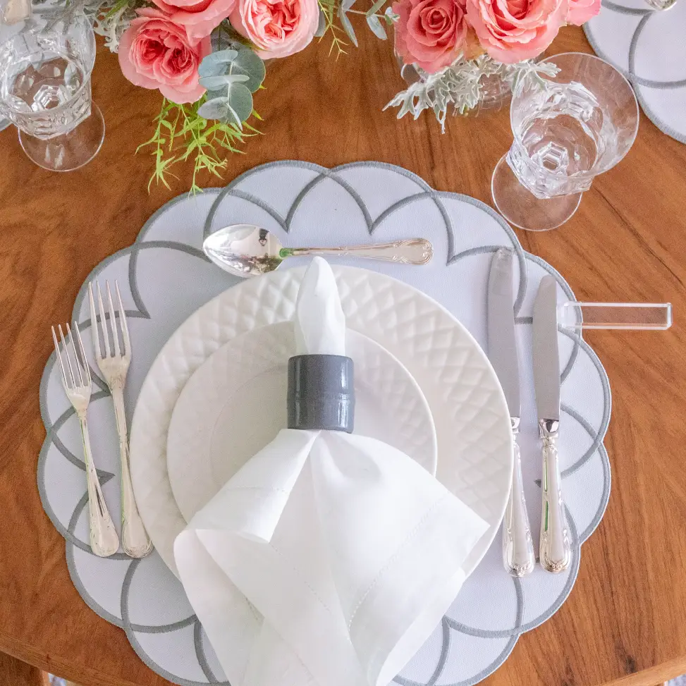 Arc Impermeable Placemat With Embroidered Border gray scalloped placemat by Talah Home on Tampa Home & Garden Store