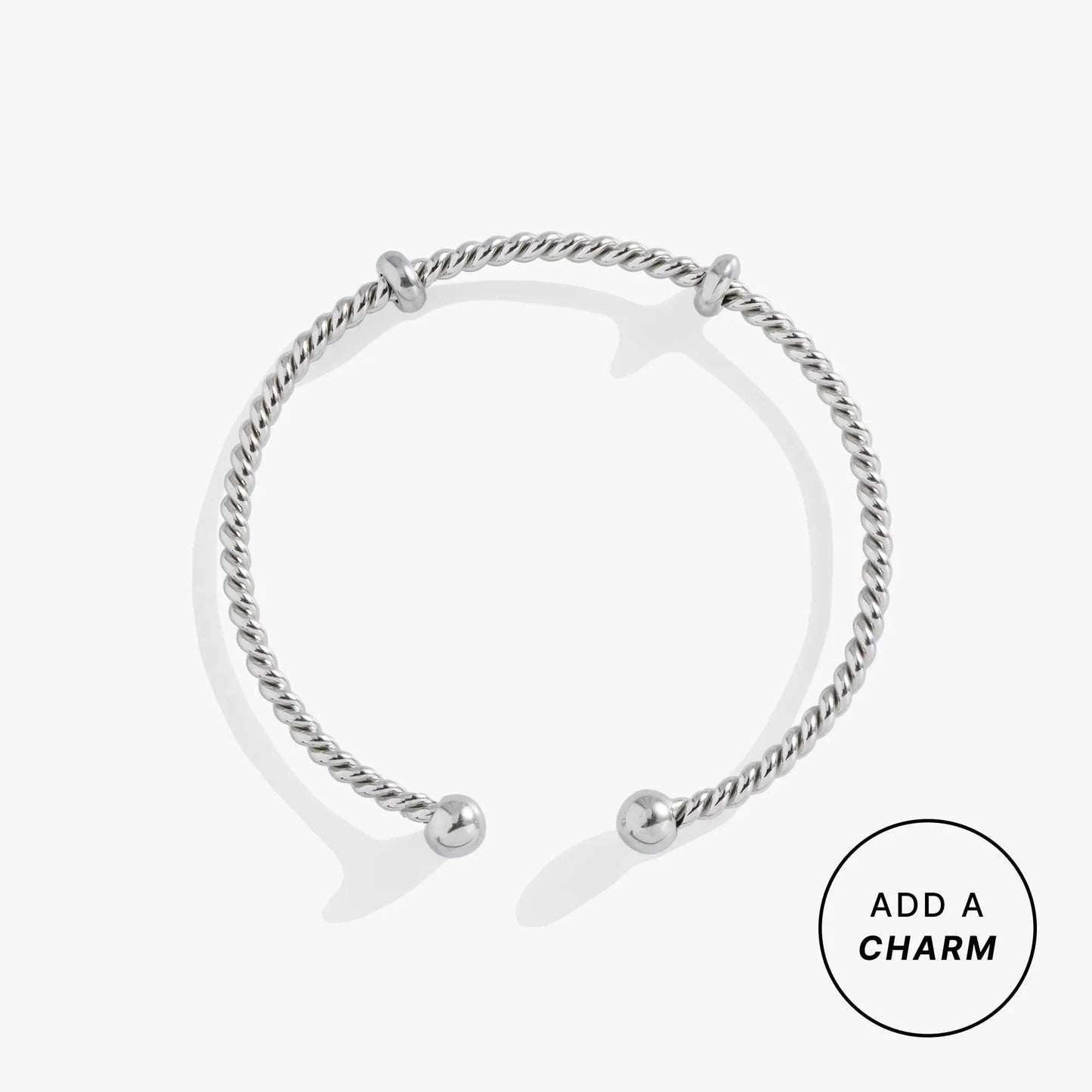 French Rope Charm Bracelet Cuff by ALEX AND ANI in silver twisted rope with ball end caps on Tampa Home & Garden Store