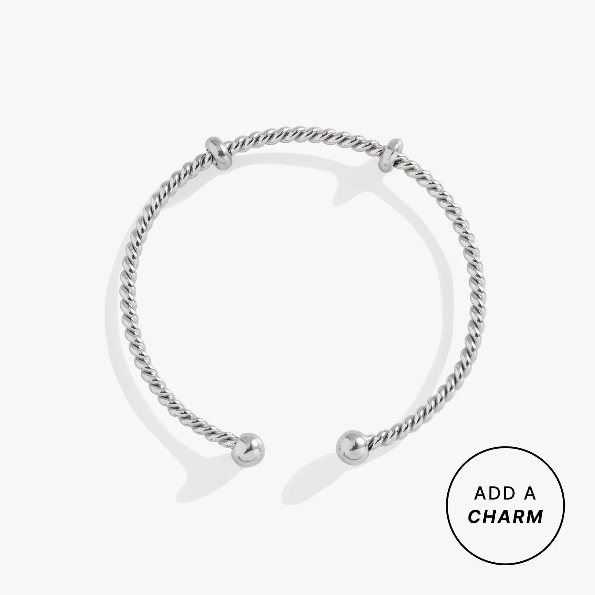 French Rope Charm Bracelet Cuff by ALEX AND ANI in silver twisted rope with ball end caps on Tampa Home & Garden Store