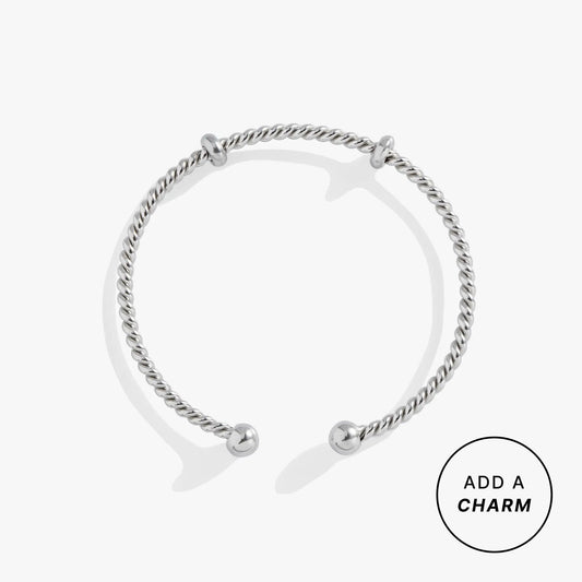 French Rope Charm Bracelet Cuff by ALEX AND ANI in silver twisted rope with ball end caps on Tampa Home & Garden Store