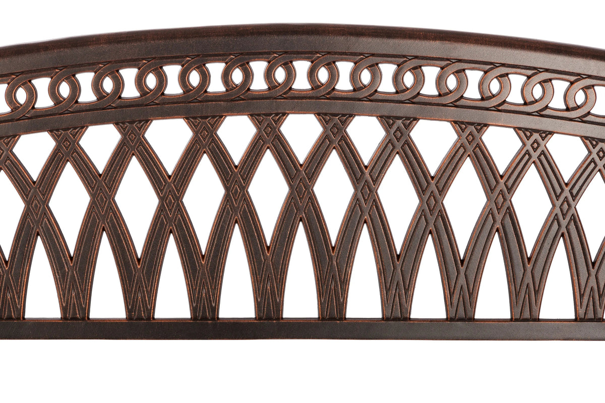 Simone cast aluminum outdoor bench copper finish with scrollwork Fire Sense Balkene Home on Tampa Home & Garden Store