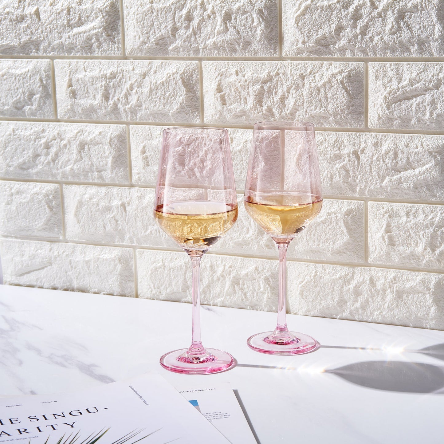 Monet Magenta Stemmed Wine Glassware Set of 2