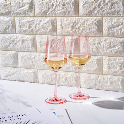 Monet Pink Stemmed Wine Glasses Set of Two