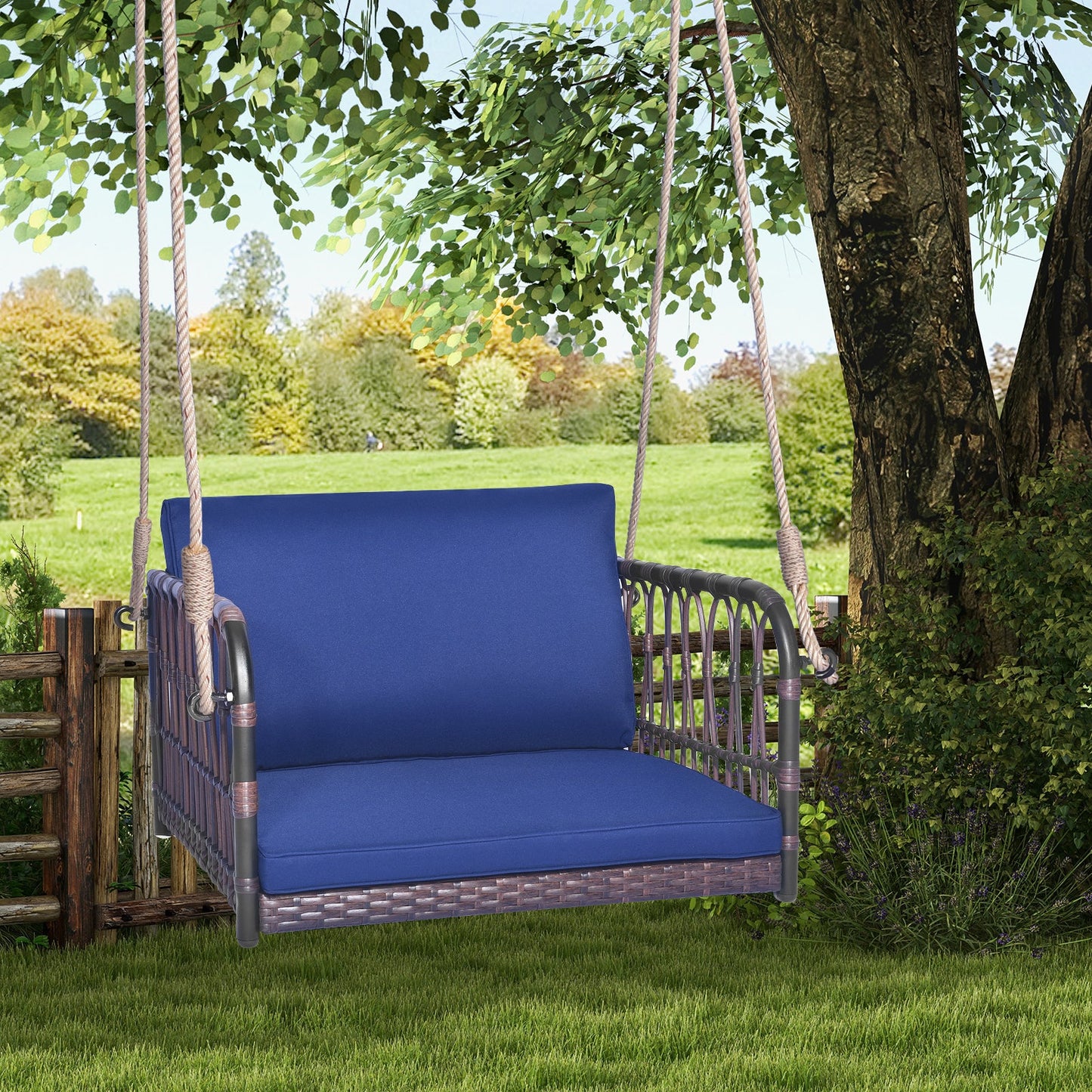 Asiento Colgante Individual con Cojines de Asiento y Respaldo - Azul Marino