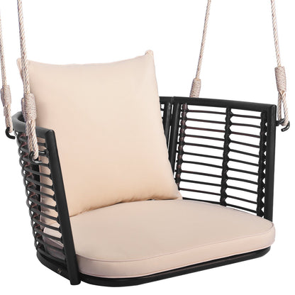 Asiento colgante individual con respaldo de ratán tejido para patio trasero - Azul