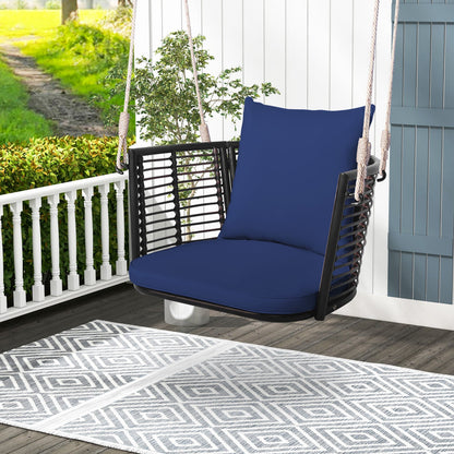 Asiento colgante individual con respaldo de ratán tejido para patio trasero - Azul