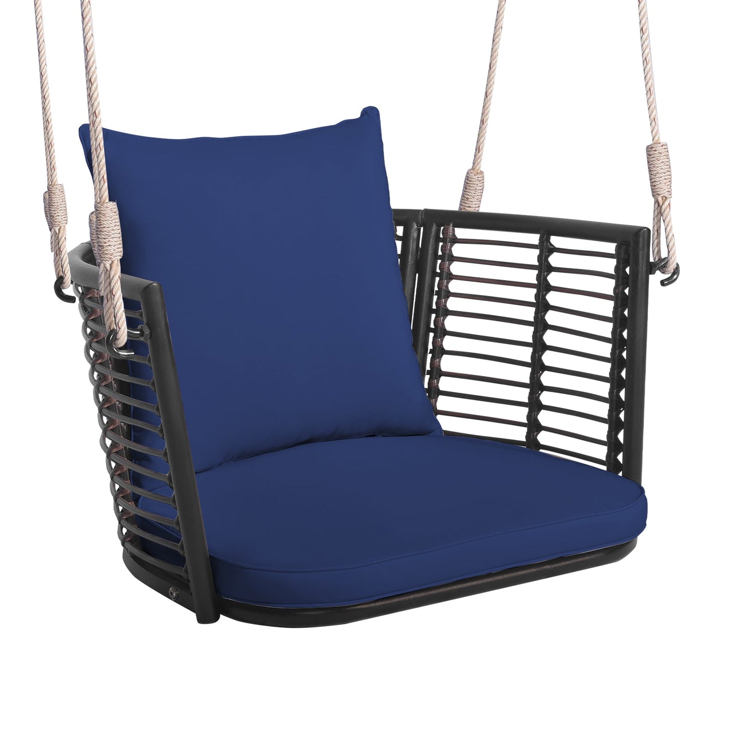 Asiento colgante individual con respaldo de ratán tejido para patio trasero - Azul