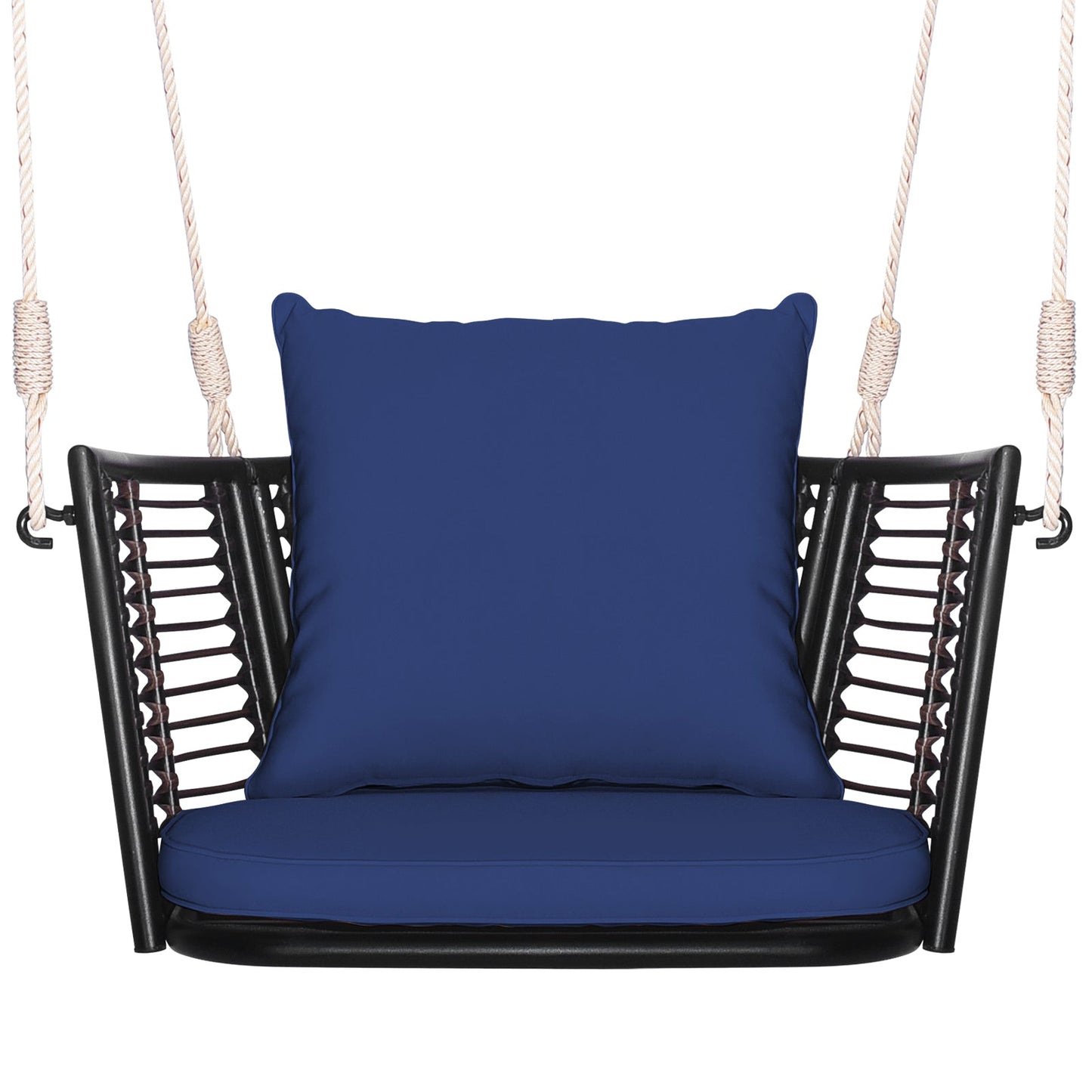 Asiento colgante individual con respaldo de ratán tejido para patio trasero - Azul