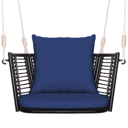 Asiento colgante individual con respaldo de ratán tejido para patio trasero - Azul