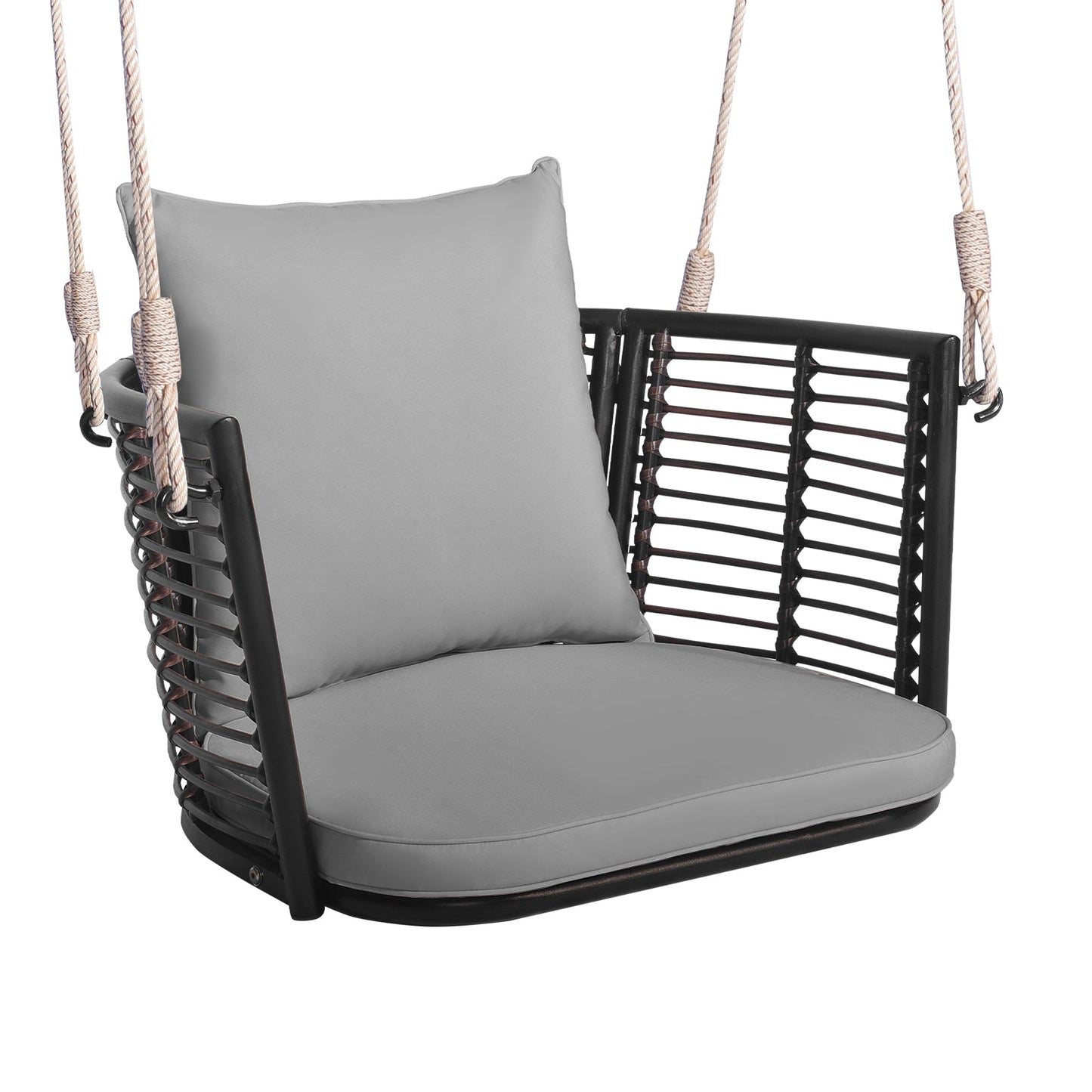 Asiento colgante individual con respaldo de ratán tejido para patio trasero - Azul