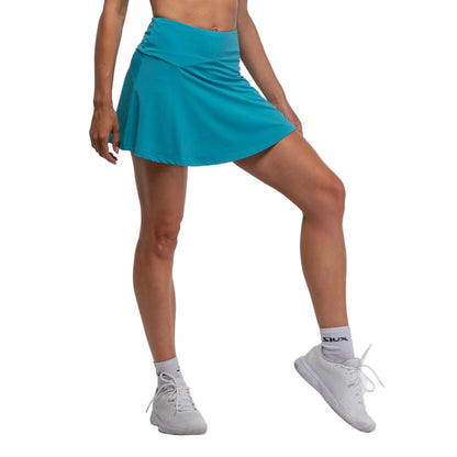 Match 24 Skirt by Siux USA, teal blue women's tennis skirt with wrap-front design on Tampa Home & Garden Store