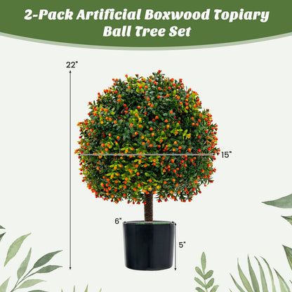 Árbol de bola topiaria de boj artificial con frutos naranjas, paquete de 2 unidades