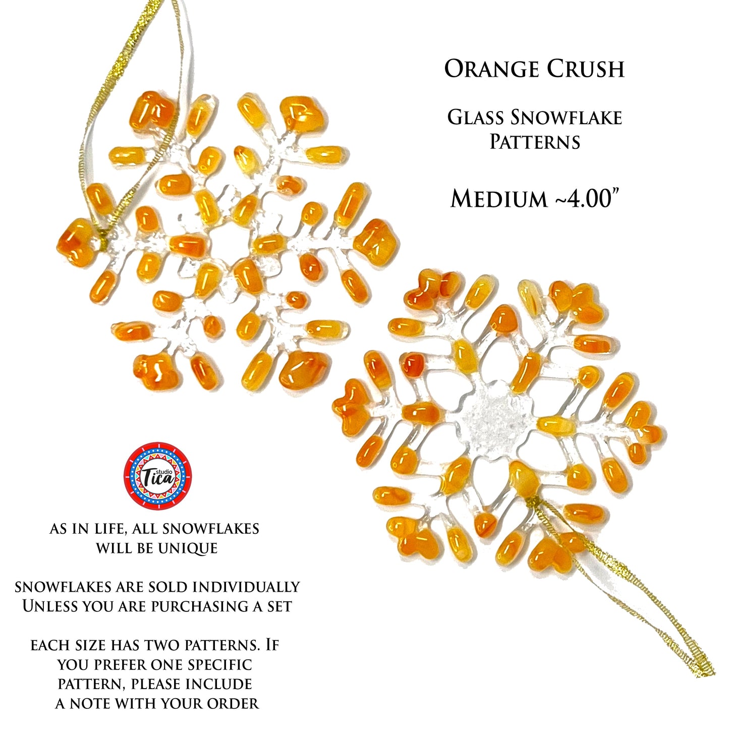 Copo de nieve de vidrio hecho a mano - Orange Crush - de studioTica