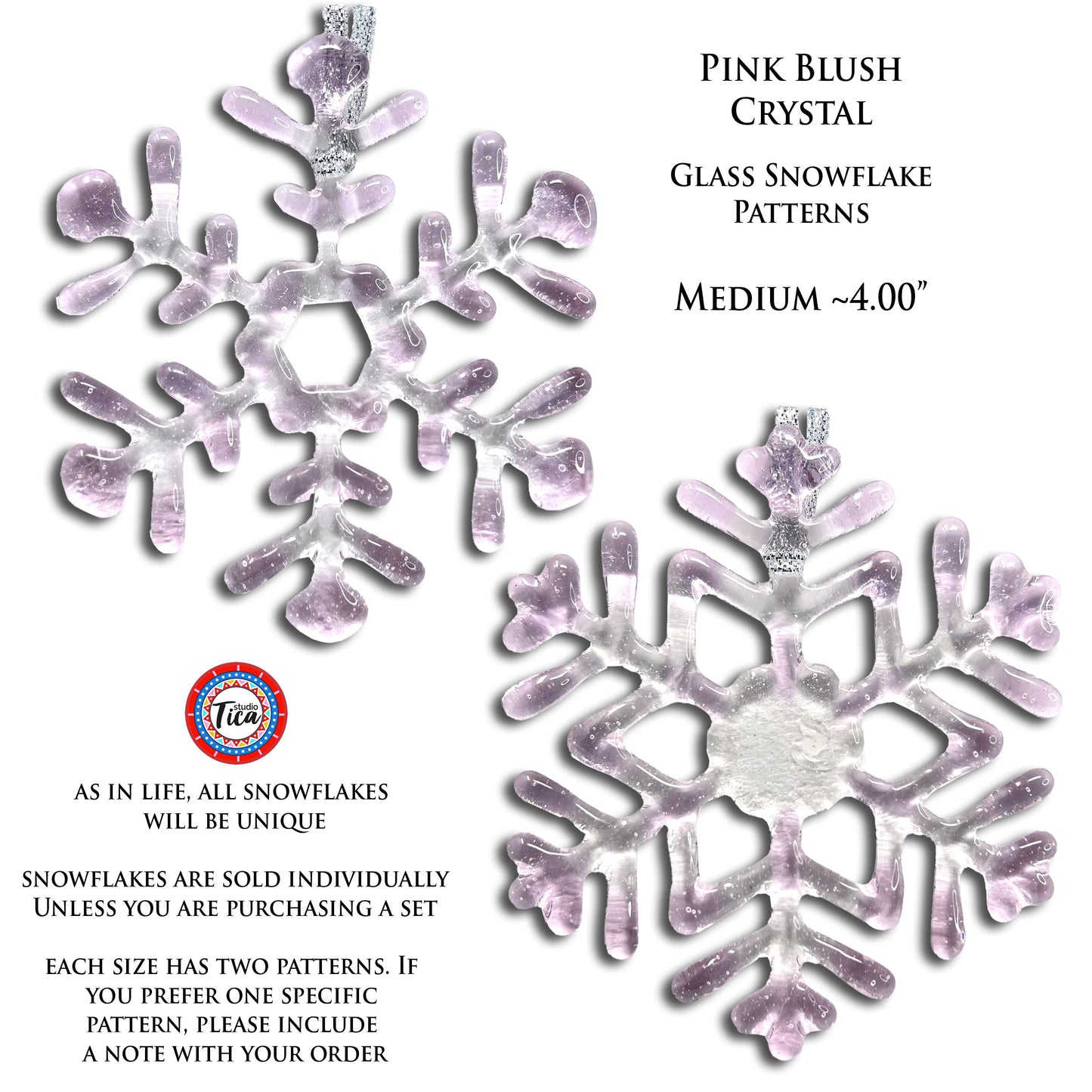 Copo de Nieve de Cristal Hecho a Mano - Rosa Rubor - de studioTica
