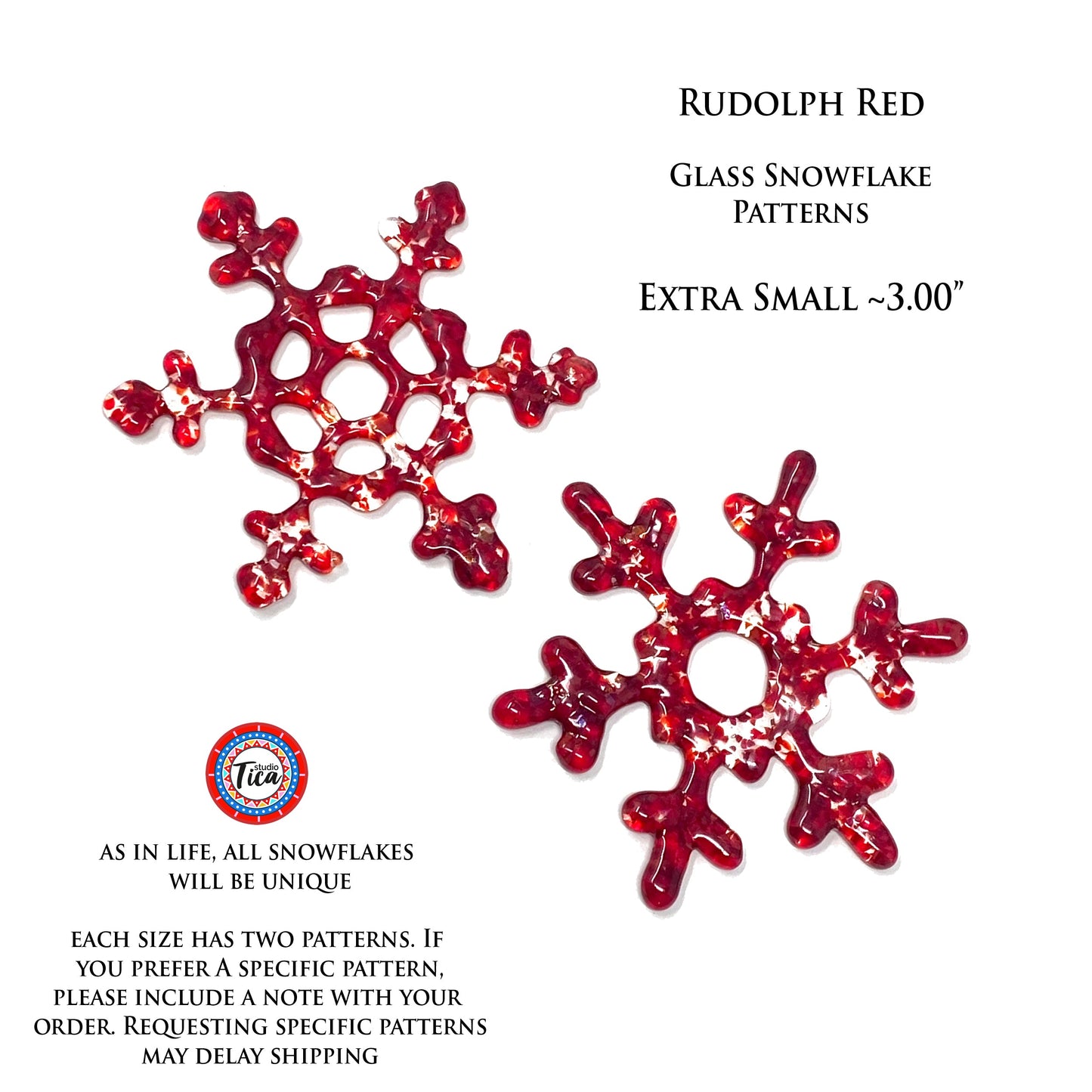 Copo de Nieve de Cristal Hecho a Mano - Rojo Rudolph - de studioTica