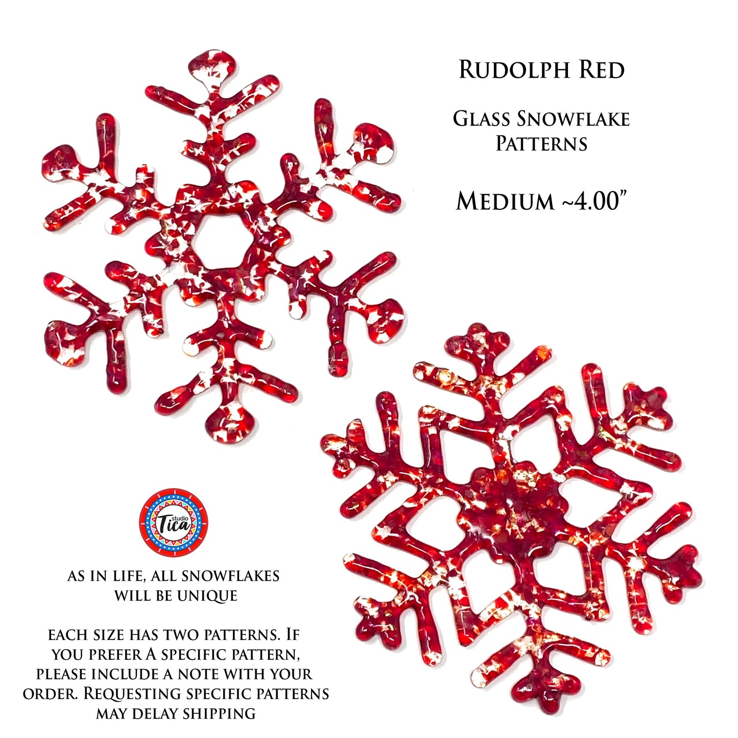 Copo de Nieve de Cristal Hecho a Mano - Rojo Rudolph - de studioTica