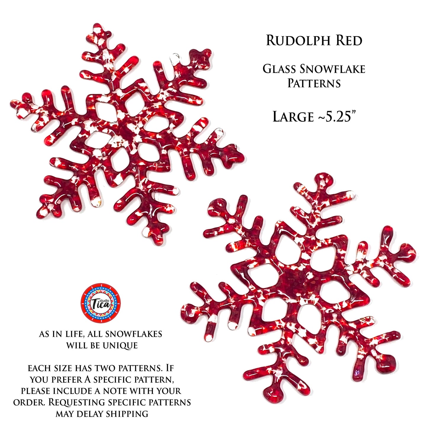 Copo de Nieve de Cristal Hecho a Mano - Rojo Rudolph - de studioTica