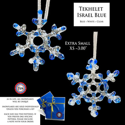Copo de nieve de cristal hecho a mano - Azul Tekhelet Israelí - por studioTica