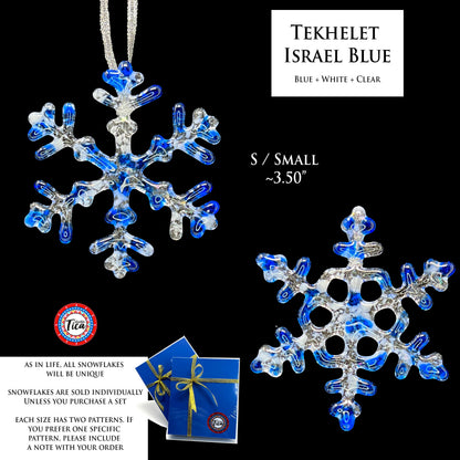Copo de nieve de cristal hecho a mano - Azul Tekhelet Israelí - por studioTica