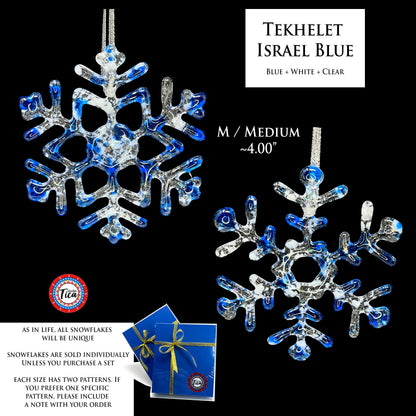 Copo de nieve de cristal hecho a mano - Azul Tekhelet Israelí - por studioTica