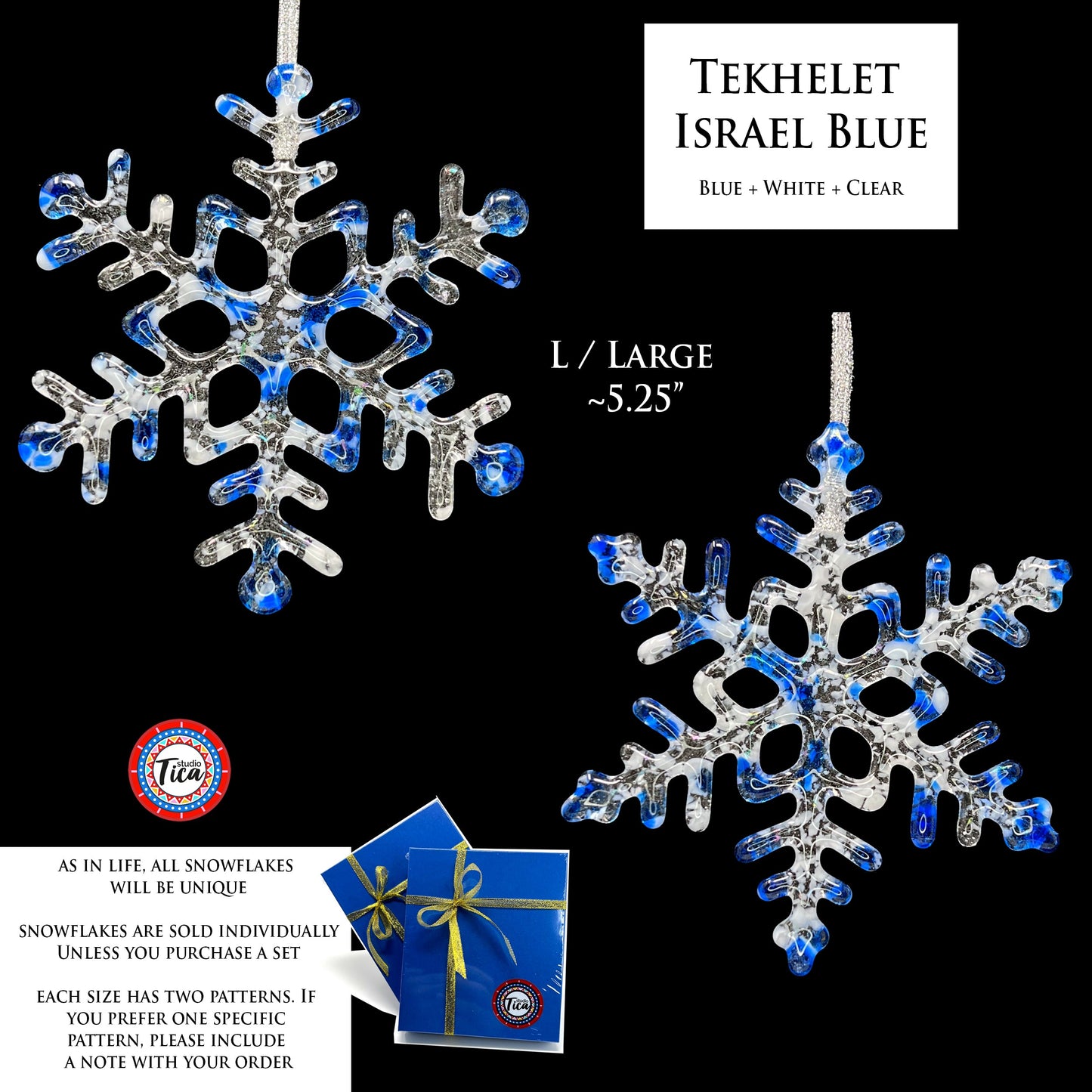Copo de nieve de cristal hecho a mano - Azul Tekhelet Israelí - por studioTica