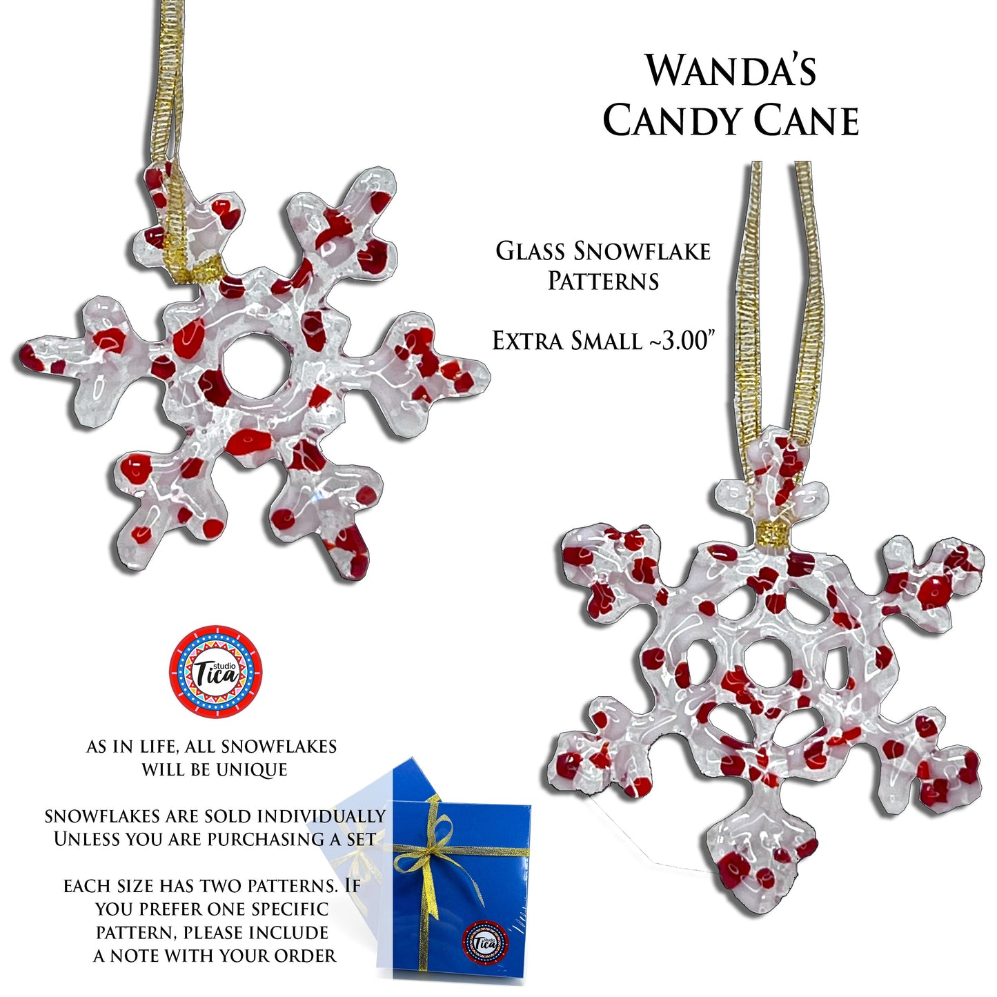 Copo de Nieve de Cristal Hecho a Mano - Wanda's Candy Cane - de studioTica