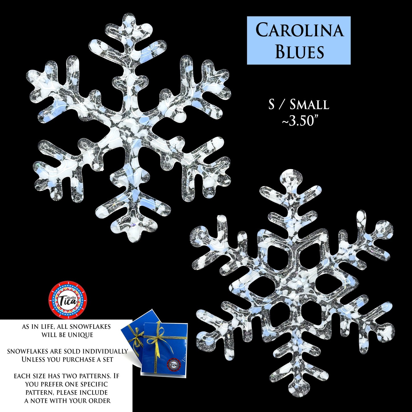 Copo de nieve de vidrio hecho a mano - Azul Carolina - por studioTica