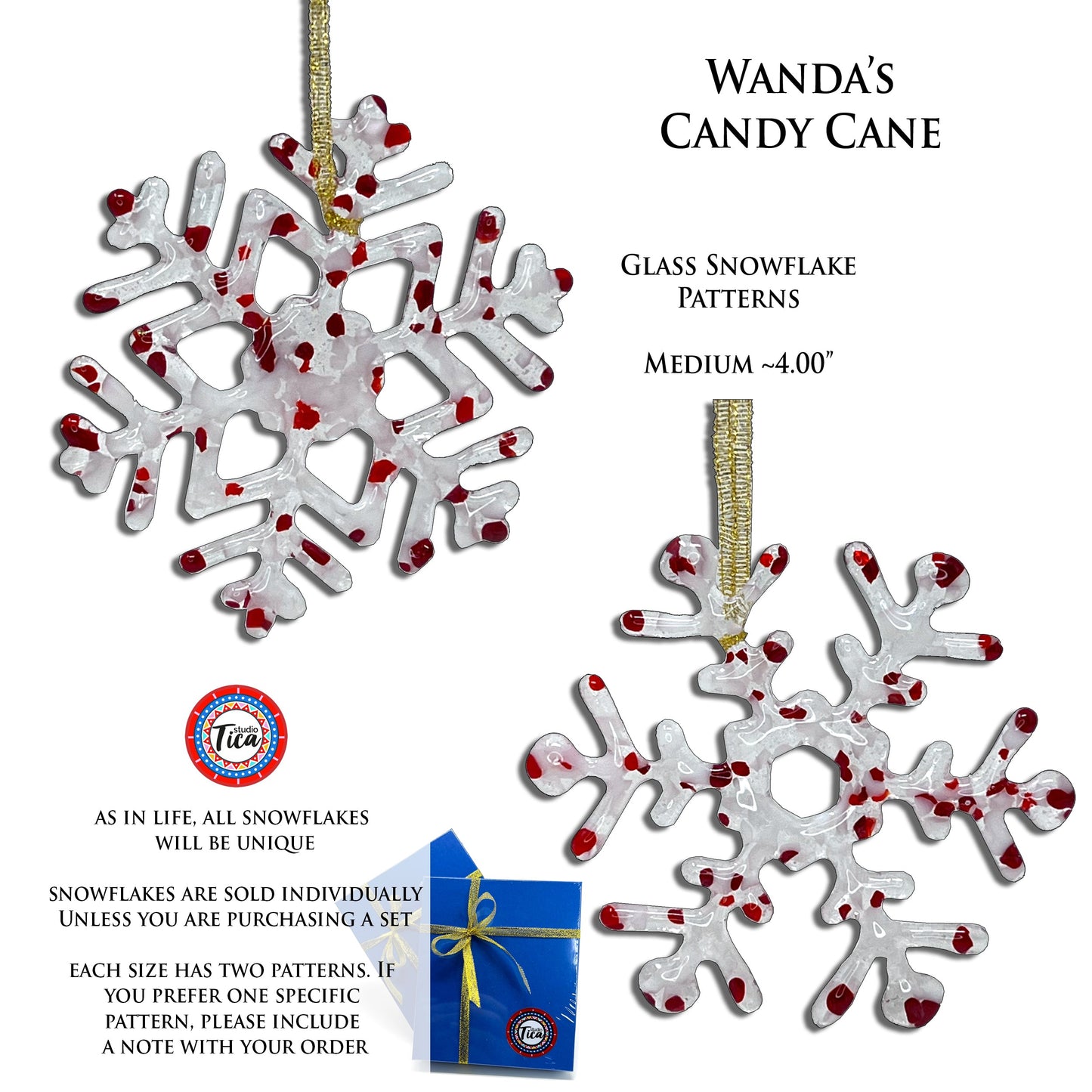Copo de Nieve de Cristal Hecho a Mano - Wanda's Candy Cane - de studioTica