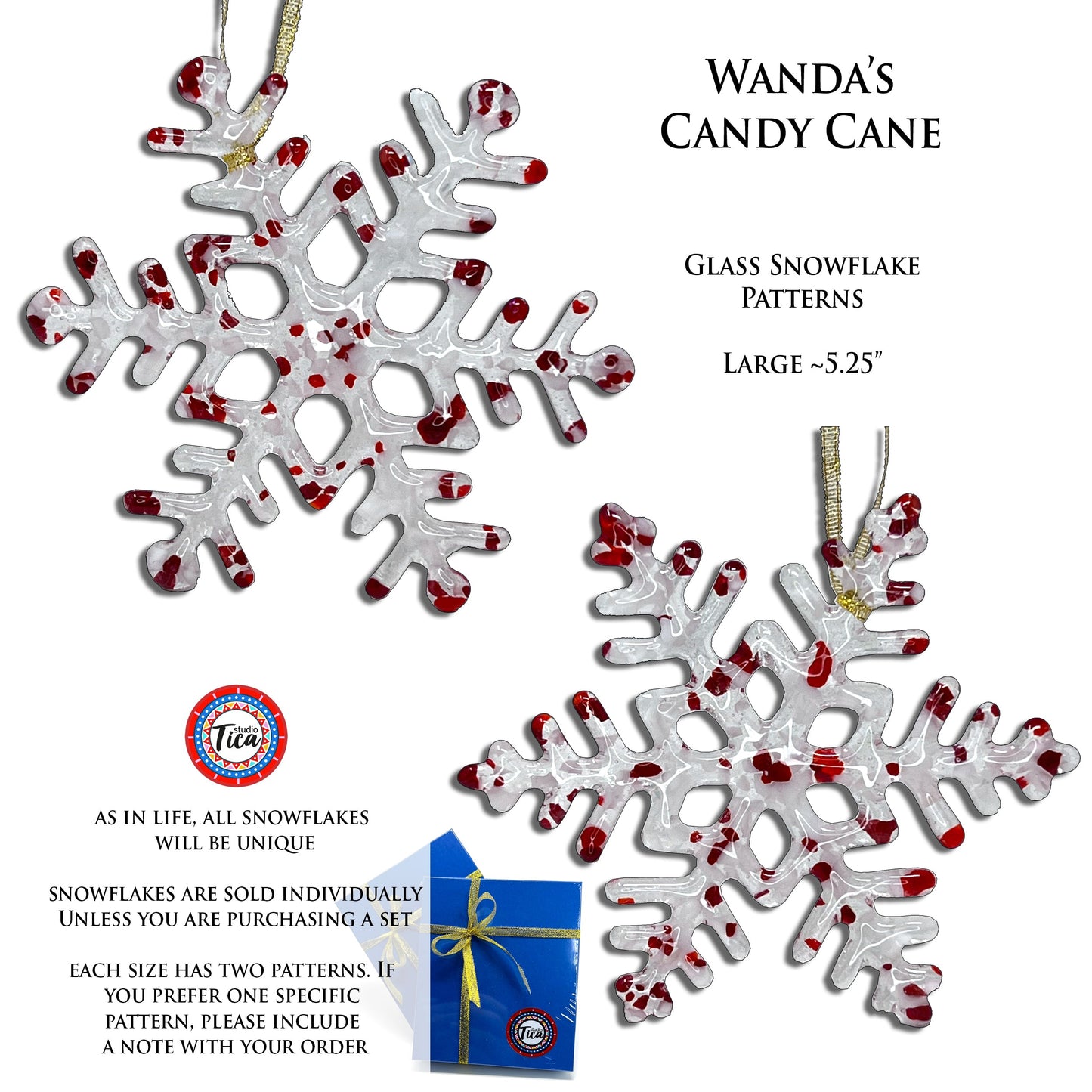 Copo de Nieve de Cristal Hecho a Mano - Wanda's Candy Cane - de studioTica