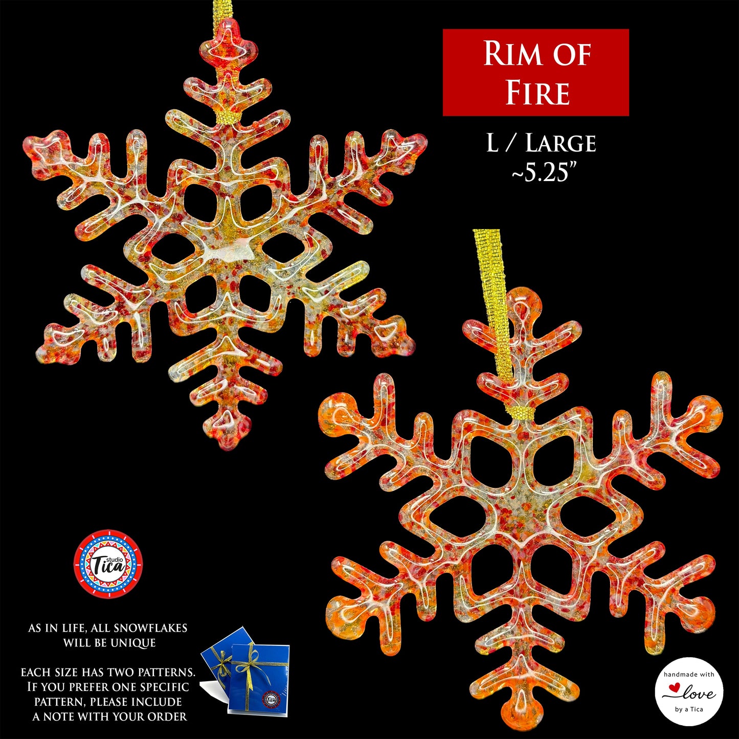 Copo de nieve de cristal hecho a mano - Borde de fuego - de studioTica