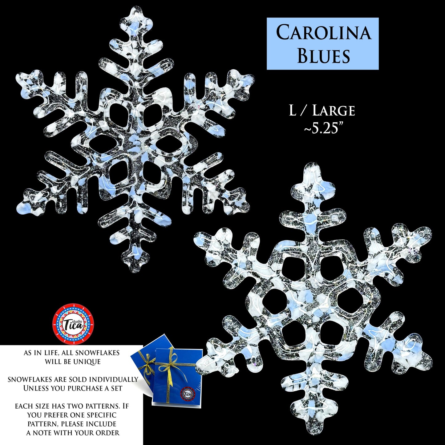 Copo de nieve de vidrio hecho a mano - Azul Carolina - por studioTica