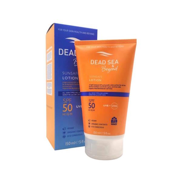 Beauty Care Bag SPF50 Dead Sea & Beyond sunscreen lotion tube with orange bottle and white cap on Tampa Home & Garden Store