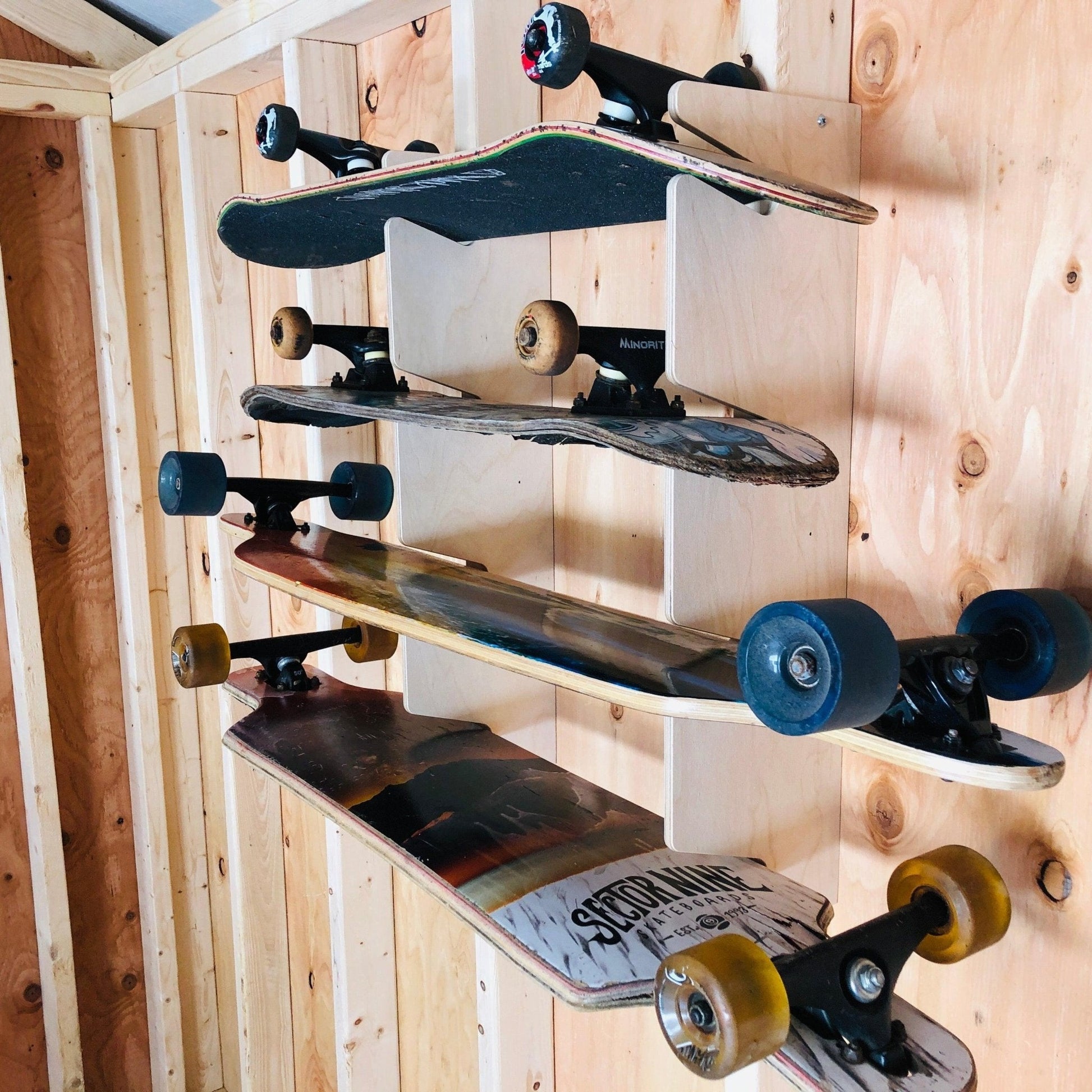 Skateboard Organizer 26" – Shed Storage Rack for 4 Boards – Sporting Goods Organization" - Tampa Home & Garden Store