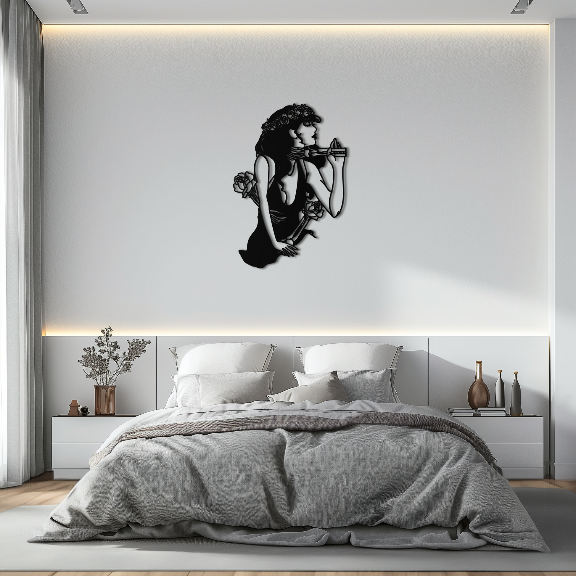 Skeleton Embrace Rose Lady Metal Wall Art – Romantic Gothic Silhouette Decor- KAF632 - Tampa Home & Garden Store