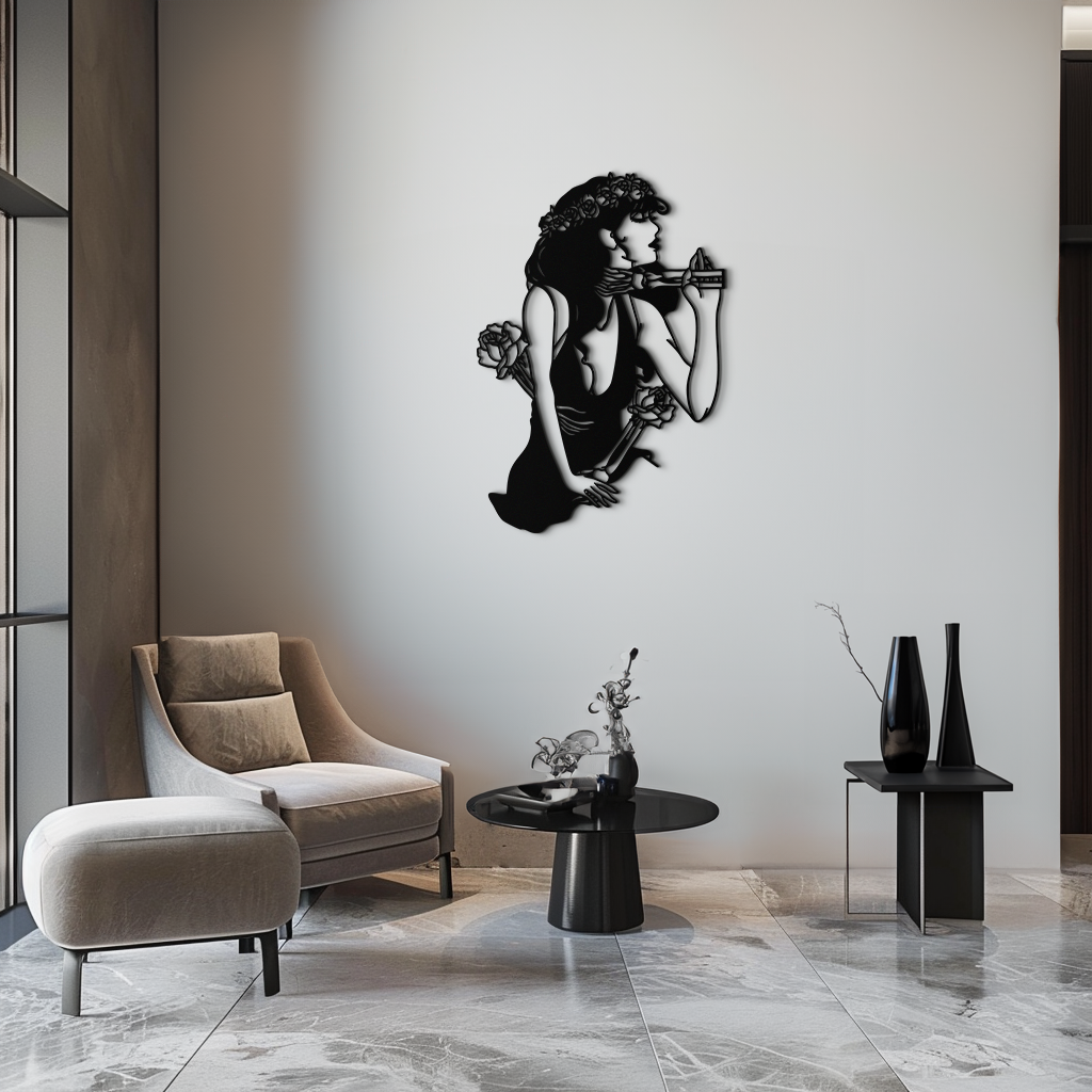 Skeleton Embrace Rose Lady Metal Wall Art – Romantic Gothic Silhouette Decor- KAF632 - Tampa Home & Garden Store