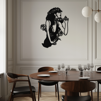 Skeleton Embrace Rose Lady Metal Wall Art – Romantic Gothic Silhouette Decor- KAF632 - Tampa Home & Garden Store