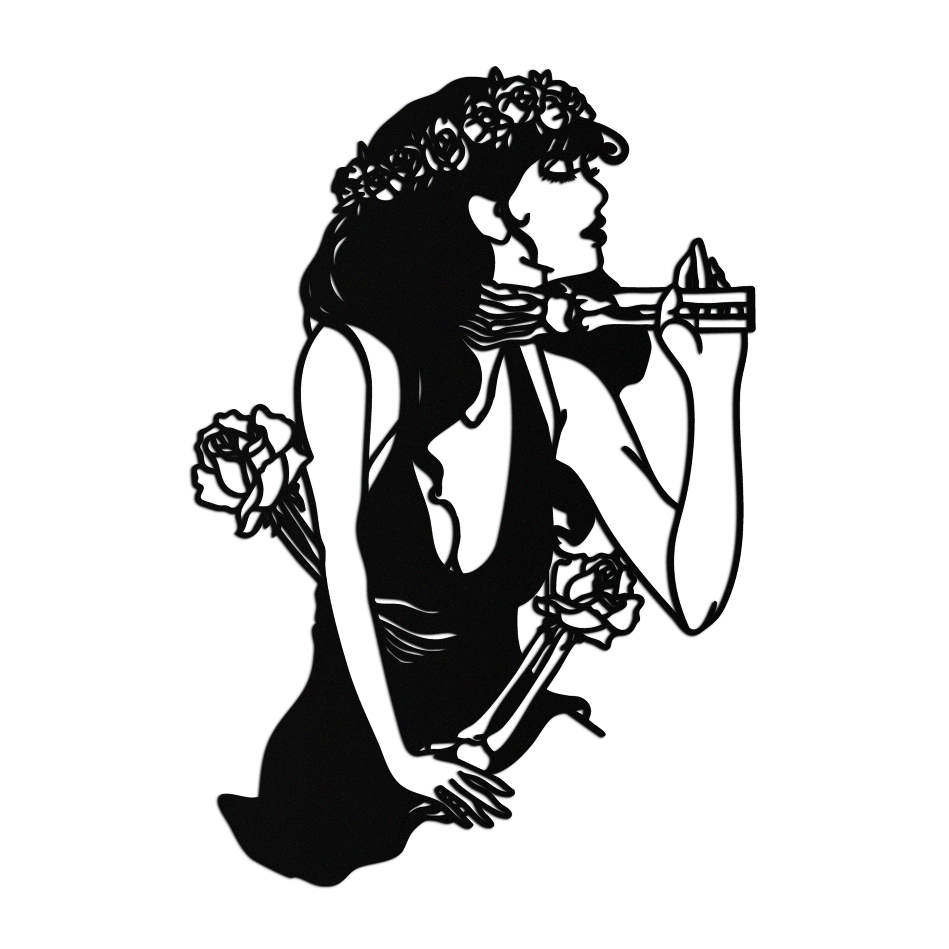 Skeleton Embrace Rose Lady Metal Wall Art – Romantic Gothic Silhouette Decor- KAF632 - Tampa Home & Garden Store