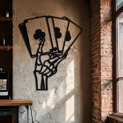 Skeleton Hand Holding Playing Cards Metal Wall Art – Gothic Poker Room Decor-KAF614 - Tampa Home & Garden Store