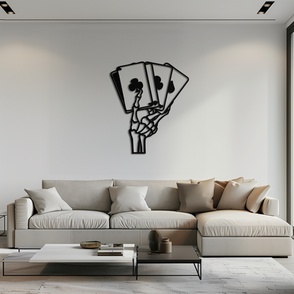 Skeleton Hand Holding Playing Cards Metal Wall Art – Gothic Poker Room Decor-KAF614 - Tampa Home & Garden Store